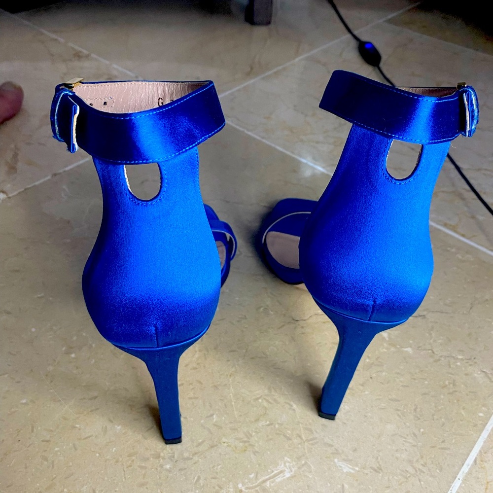 Satin Royal Blue, Ankle Strap Rectangular High He… - image 2